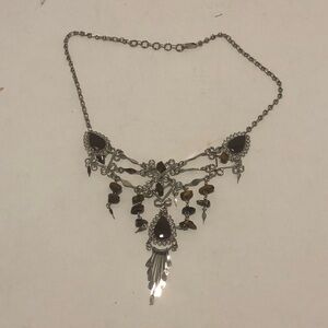 Silver-Tone Boho Dangle Necklace with Tigers Eye Accents
